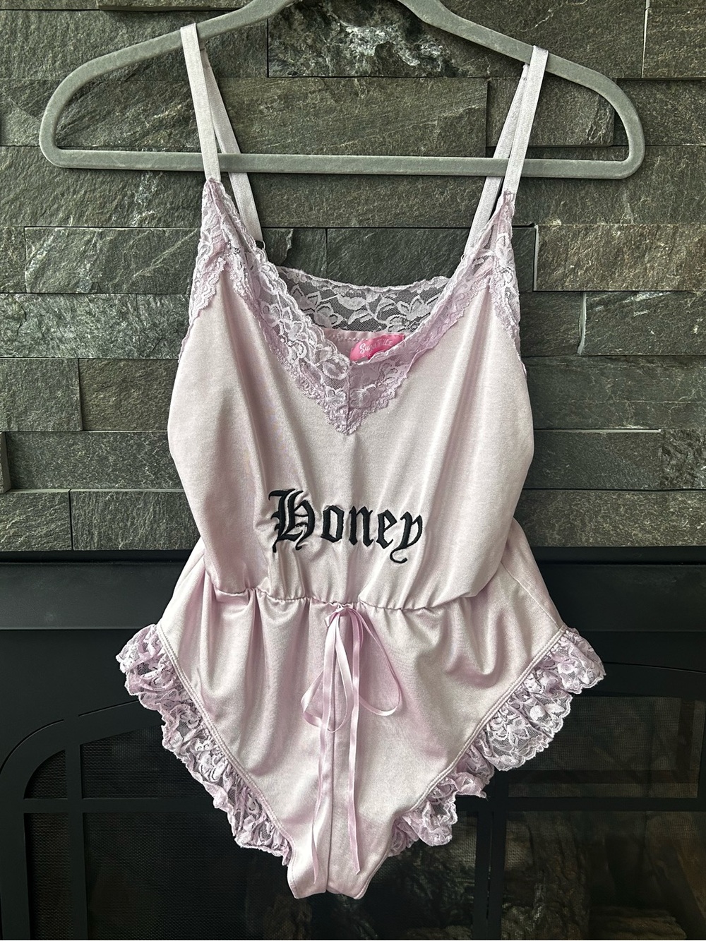Sugar Thrillz by Dolls Kill Lavender “Honey” Embroidered Romper/Teddy Playsuit